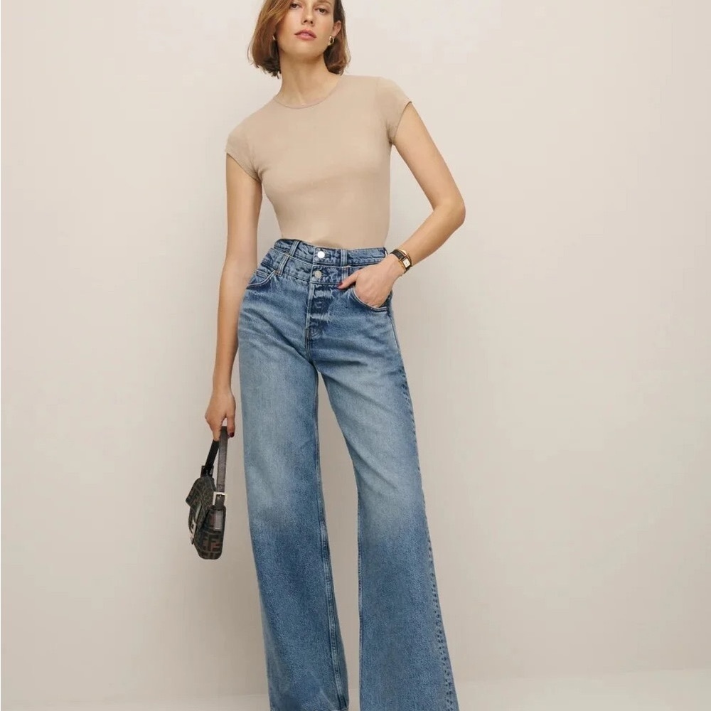 Reformation Cary Double Waistband High Rise Slouchy Wide Leg Jeans